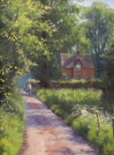 Stephen Hawkins (b.1964), oil on canvas, ‘Lane at Twineham’, signed, The Ashdown Gallery label