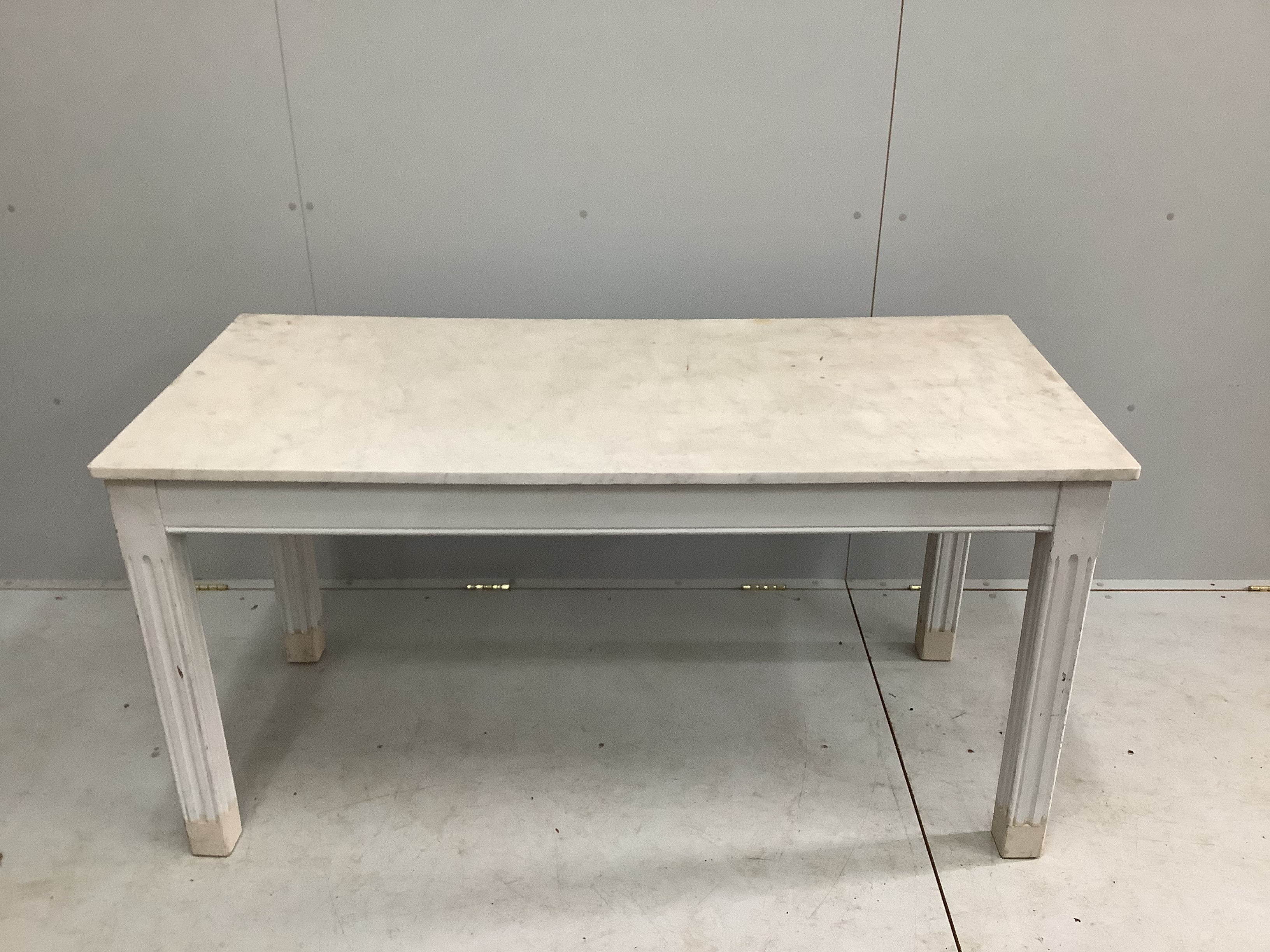 A rectangular painted marble top kitchen table, width 150cm, depth 70cm, height 76cm - Image 2 of 2