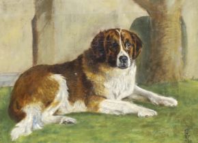 Victorian School, oil on canvas, Study of a St. Bernard dog, indistinctly monogrammed and dated