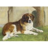 Victorian School, oil on canvas, Study of a St. Bernard dog, indistinctly monogrammed and dated