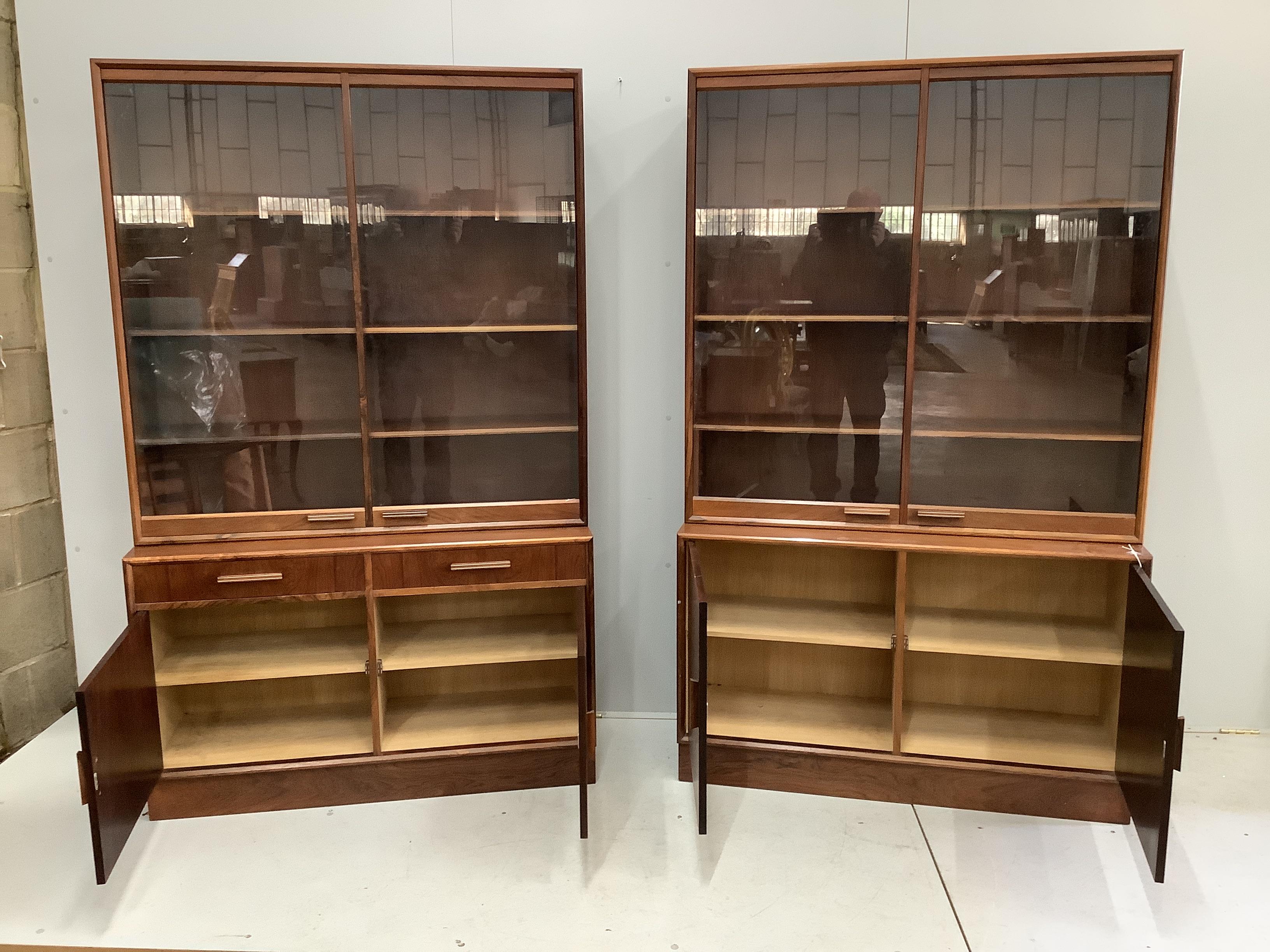 A pair of mid century Indian rosewood glazed cabinets with adjustable shelves, width 110cm, depth - Image 3 of 3