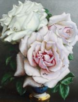 Irene Klestova (Russian, 1908-1989), oil on board, 'Roses and dew', signed, Stacy Marks label verso,