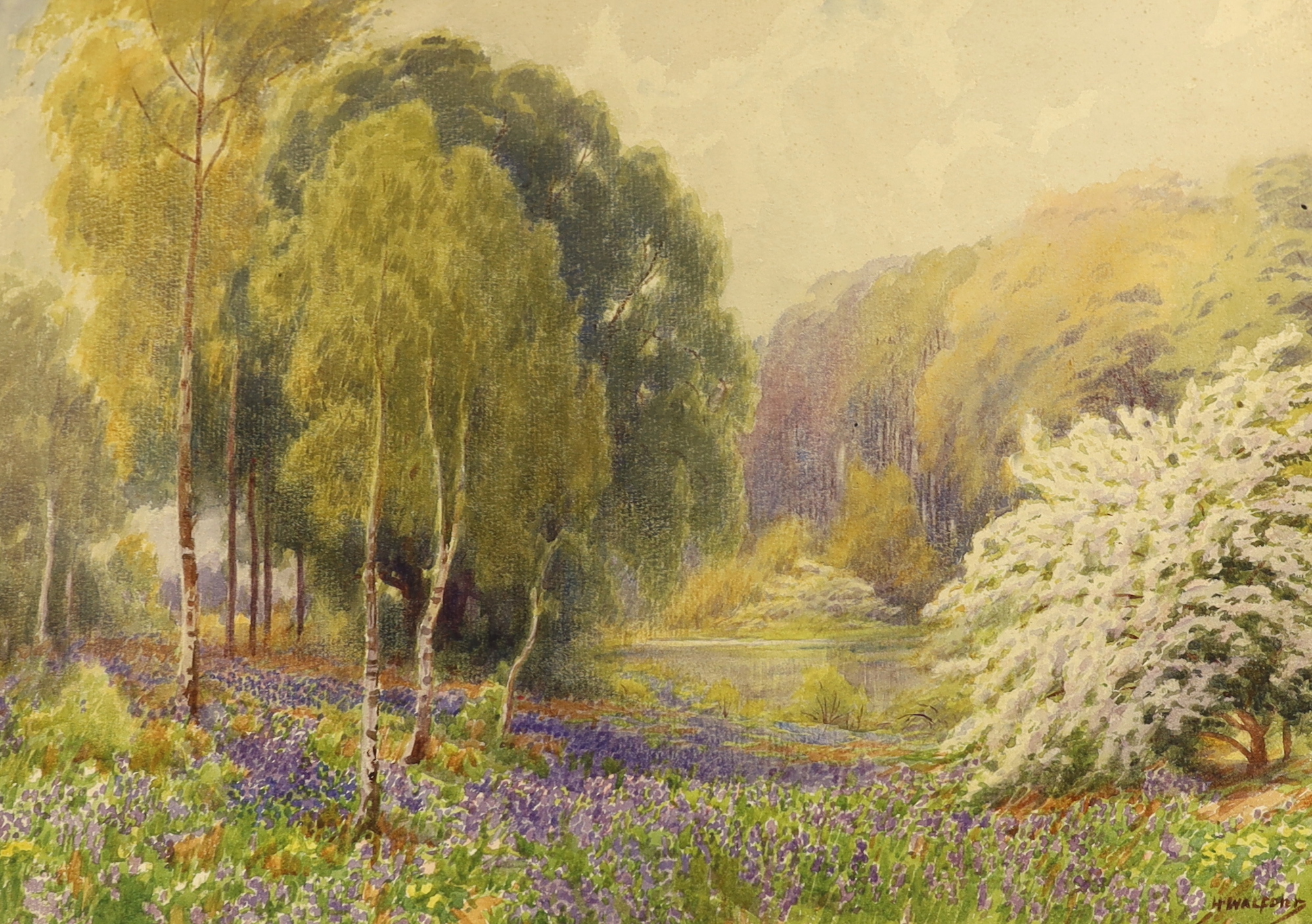 Howard Walford (1864-1950) two watercolours on card, ‘Cottage garden’ & ‘The Bluebell Valley’, - Image 3 of 3
