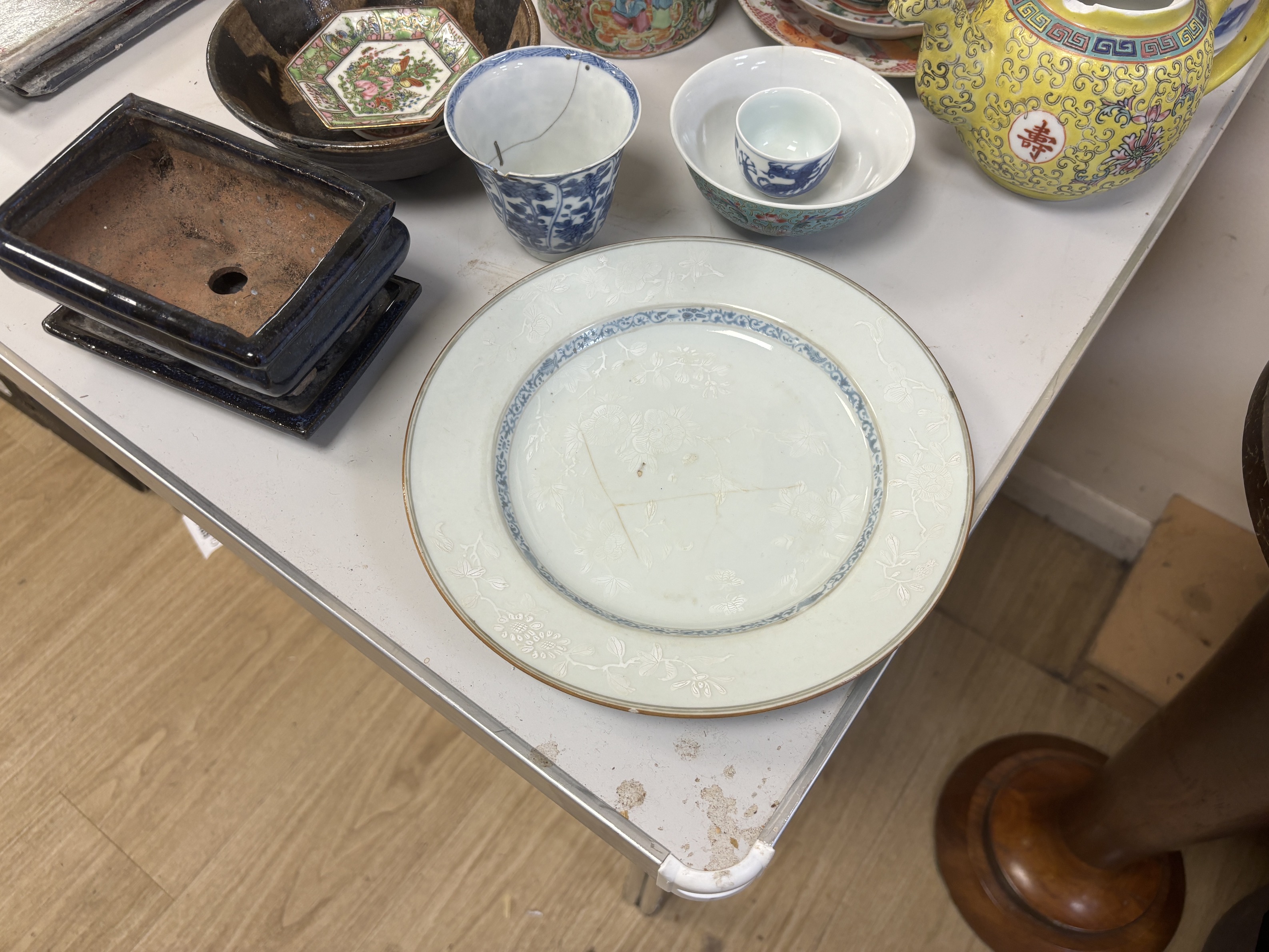 Various Chinese ceramics including some Meiji items; a teapot, 13.5cm, three small dishes and a - Image 3 of 6