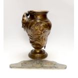 A Jules Prosper Legastelois bronze figural Art Nouveau vase and a slate pediment decorated with