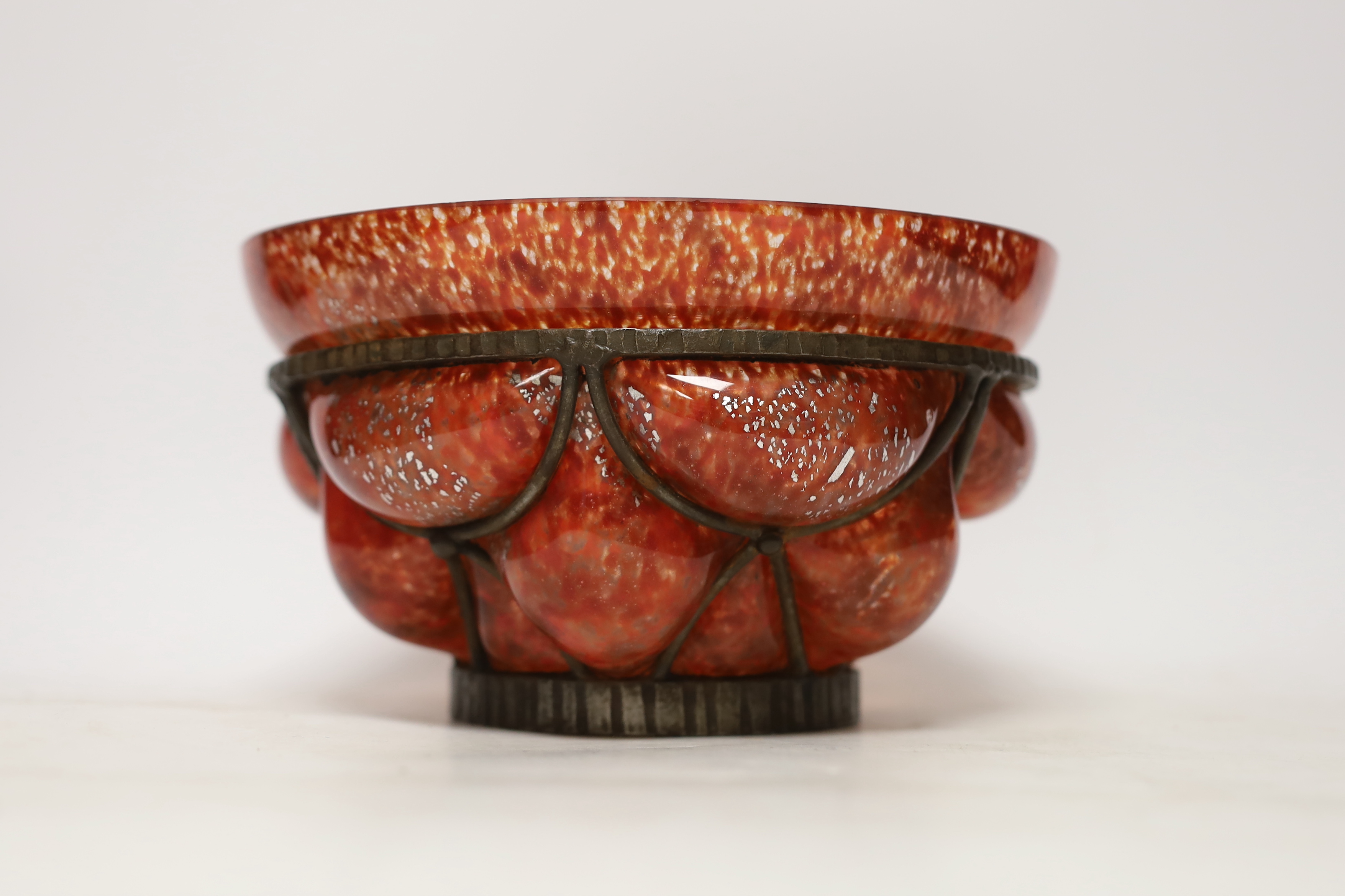 Andre Delatte (1887-1953), Nancy wrought iron bound glass bowl, 31.5cm diameter - Image 2 of 4