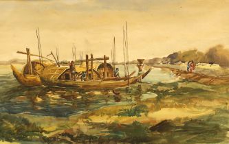 A. Quader, watercolour, Malaysian coastal scene, signed and dated '70, 49 x 75cm