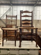 Two 19th century beech and fruitwood rush seat dining chairs