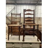 Two 19th century beech and fruitwood rush seat dining chairs