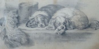 After Edwin Landseer (1802-1873), 19th century pencil drawing, 'Cavalier's Pets', 25 x 45cm