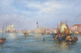 J. H. Flory (19th/20th. C), oil on canvas, Venetian landscape with gondolas, signed, 28 x 43cm