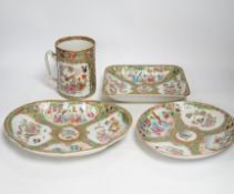 A group of Chinese famille rose dessert plates and dishes, and a mug, all Daoguang period (1821-50),
