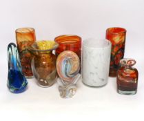 Eight pieces of Mdina art glassware including a piece of Valente, largest 20cm high