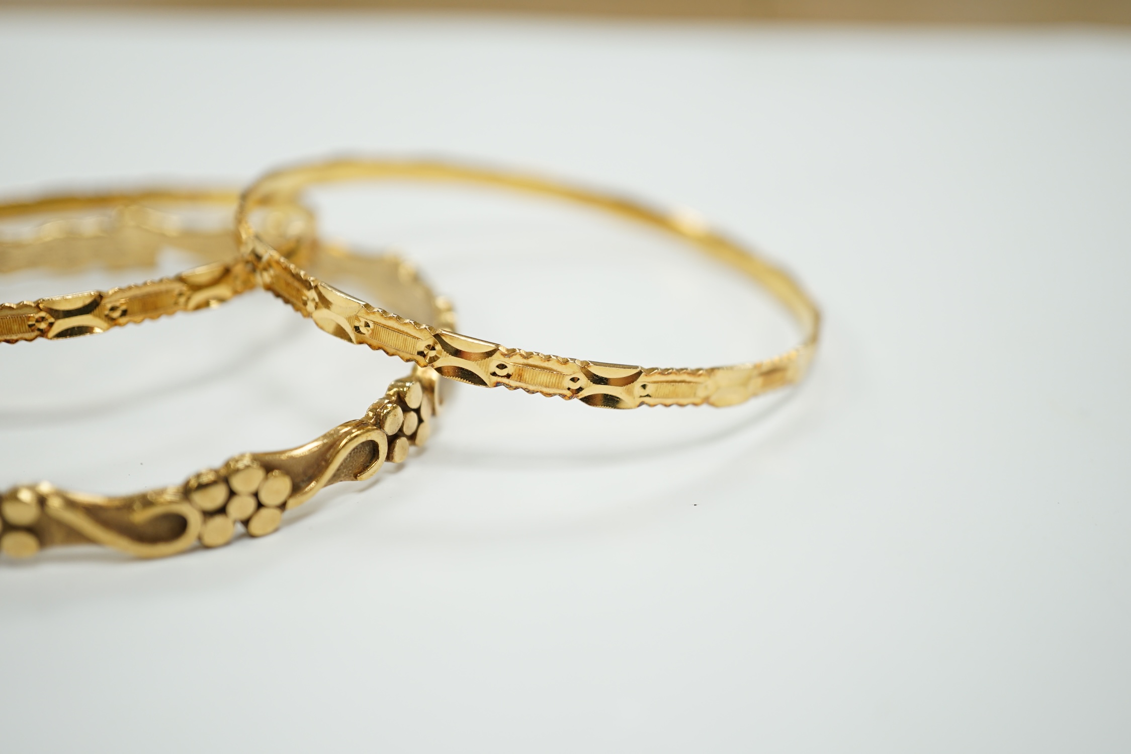 Two 22k bangles, 19.6 grams and a 9ct gold bangle, 20.6 grams. - Image 4 of 7