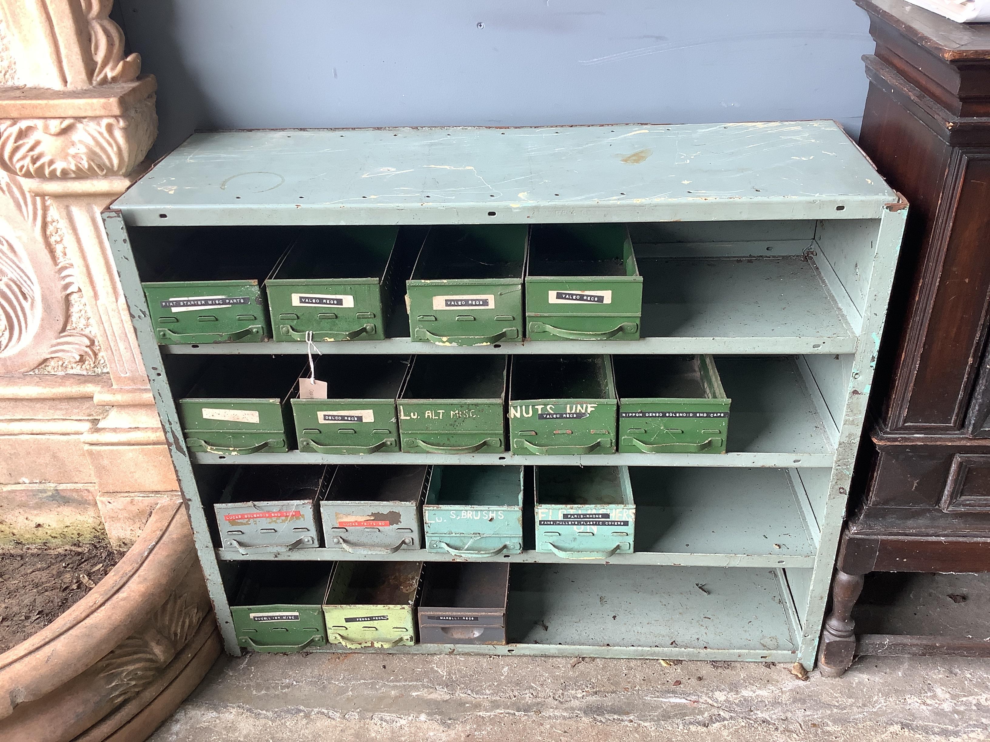 An industrial style metal drawer unit, width 92cm, depth 31cm, height 77cm