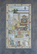Moghul School, gouache, Nobleman and attendants in a courtyard, overall 31.5 x 21cm