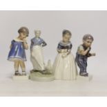 Four Royal Copenhagen figures and figurines of children, largest 19cm high