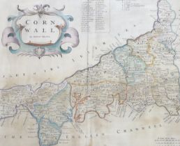 Robert Morden (1650-1703), hand coloured map of Cornwall, 37 x 45cm