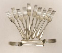 A set of twelve George V silver Old English pattern dessert forks, Goldsmiths & Silversmiths Co Ltd,