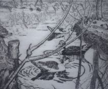 Alex Williams, etching, Ducks on the water, signed and dated '84, 6/150, 12 x 15cm
