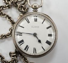 A Victorian silver open face pocket watch by Gaydon of Barnstaple and a silver albert.