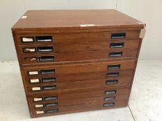 A mid century teak three section nine drawer plan chest, width 94cm, depth 67cm, height 84cm