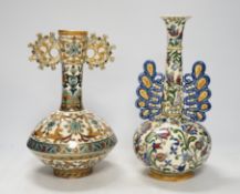 Two Hungarian Zsolnay vases, each with pierced decoration, largest 28cm high