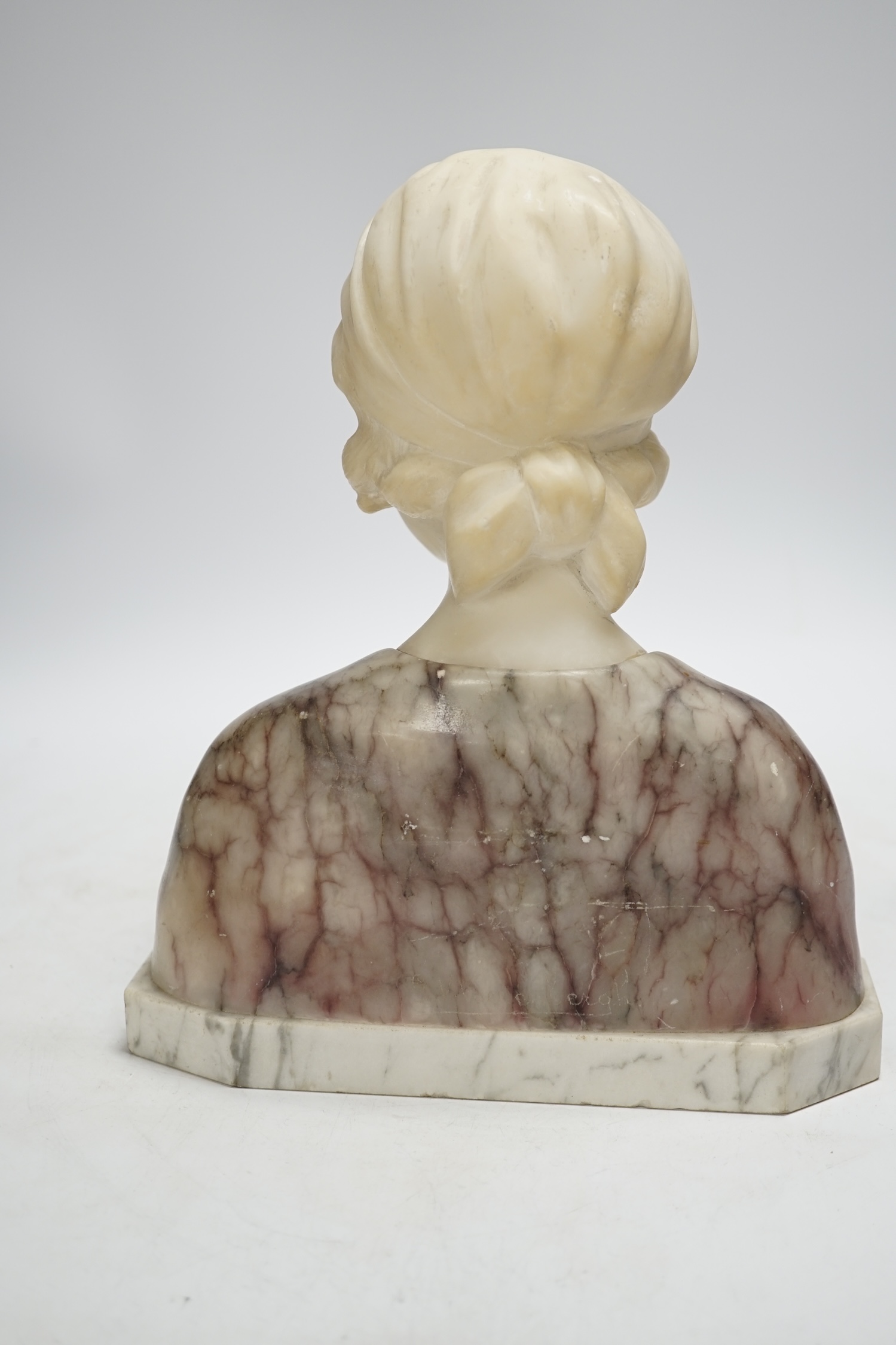 Gustave Van Vaerenbergh (1873-1927), an alabaster bust of a lady, applied plaque, signed to the - Image 3 of 4