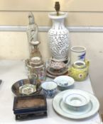 Various Chinese ceramics including some Meiji items; a teapot, 13.5cm, three small dishes and a