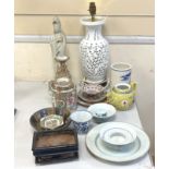 Various Chinese ceramics including some Meiji items; a teapot, 13.5cm, three small dishes and a