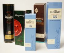 Five bottles of spirits including Glenfiddich single malt whisky and Tanqueray
