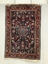 Two Tabriz blue ground rugs, larger 190 x 124cm