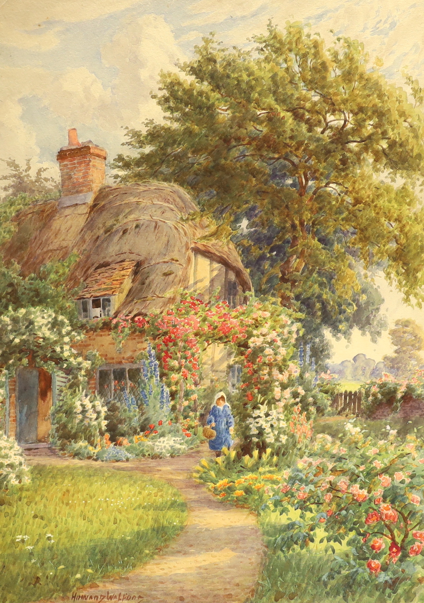 Howard Walford (1864-1950) two watercolours on card, ‘Cottage garden’ & ‘The Bluebell Valley’, - Image 2 of 3