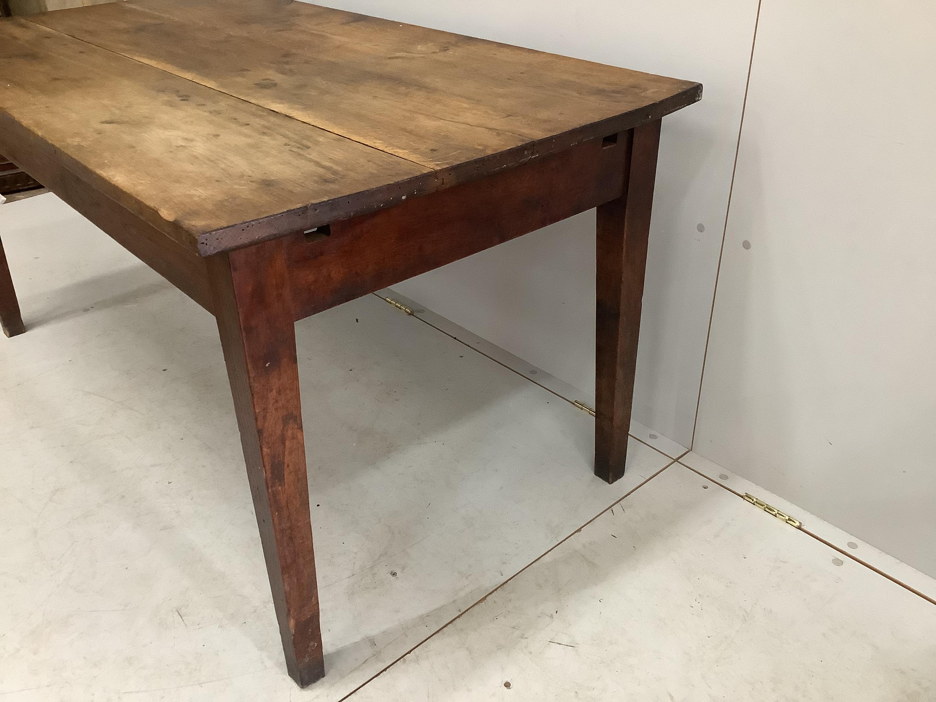 A 19th century French rectangular oak kitchen table, width 150cm, depth 79cm, height 73cm - Image 3 of 3