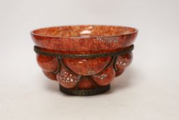 Andre Delatte (1887-1953), Nancy wrought iron bound glass bowl, 31.5cm diameter