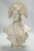 A. Piazza marble bust of a lady in a bi-corn hat, 50cm high
