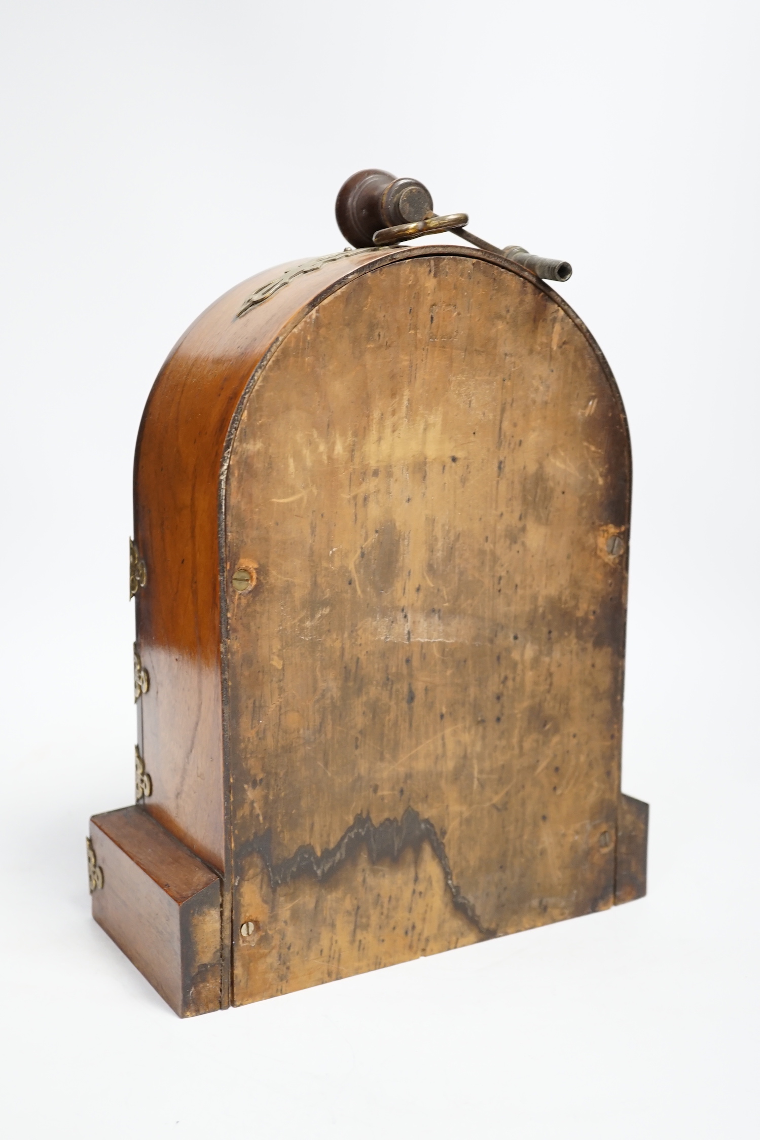 A Victorian walnut and brass mounted mantel clock, 26cm high - Image 2 of 2