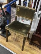 A George VI limed oak Coronation chair, width 49cm, depth 38cm, height 86cm