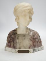 Gustave Van Vaerenbergh (1873-1927), an alabaster bust of a lady, applied plaque, signed to the