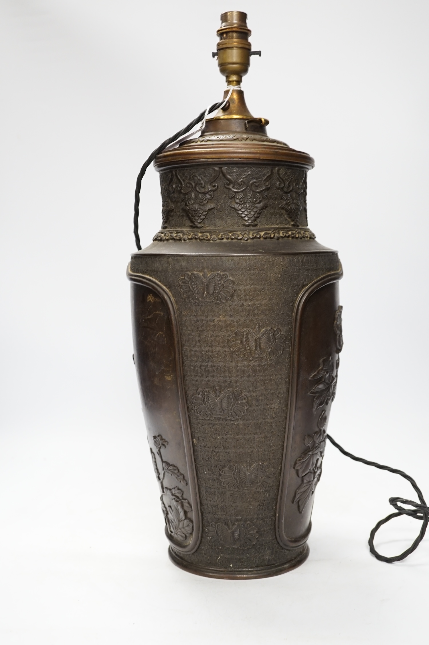 A Japanese bronze vase, converted to a lamp, 52cm high - Image 2 of 4