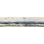 Michael Barnfather (1934-), oil on board, View over the Severn, signed and dated '67, 14 x 60cm,