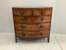 An early Victorian mahogany bowfront chest of drawers, width 107cm, depth 55cm, height 109cm