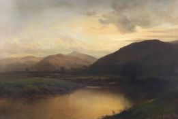 B. T. Wadham (19th. C) oil on canvas, Mountainous river landscape, signed, 49 x 75cm