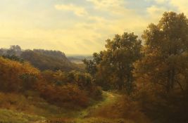 Henry Cheadle (1852-1910) oil on canvas, Wooded landscape, signed and dated '92, details verso, 50 x