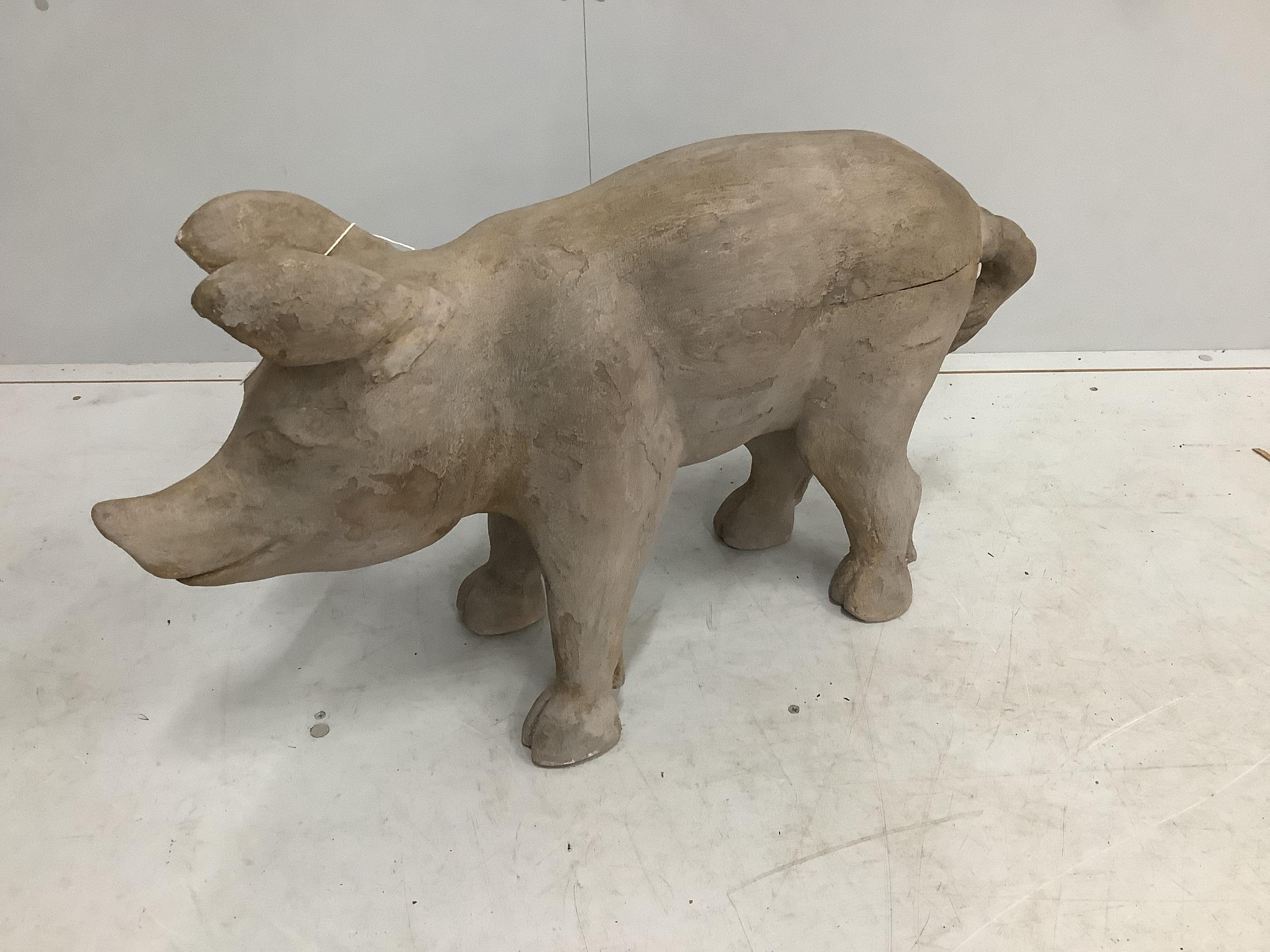 A carved wood model of a standing pig, length 82cm - Image 2 of 2