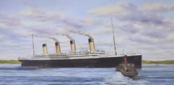 Simon Fisher, colour print, 'The Titanic at Queenstown', signed in pencil by the artist and two