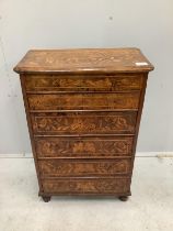 A small 19th century Dutch walnut and floral marquetry small chest of six drawers, width 52cm, depth
