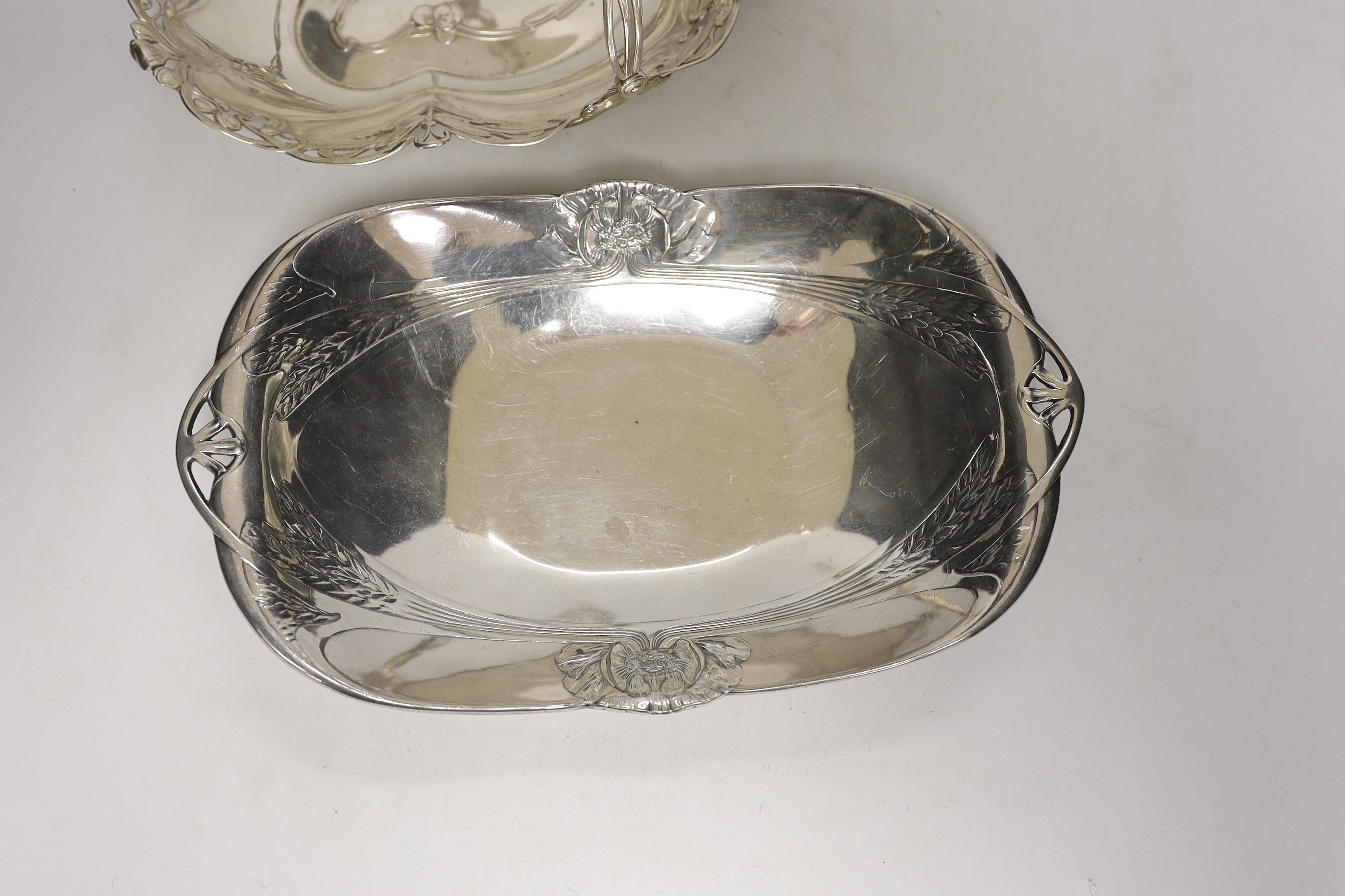 A WMF Art Nouveau dish with swing handle and a Gallia Christofle silver plated dish, 33cm wide - Image 2 of 3