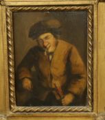 19th century Dutch School, oil on panel, Study of a pipe smoker, unsigned, 17 x 13cm, ornate gilt