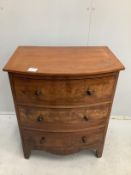 A small Regency mahogany bowfront chest of three drawers, converted from a commode, width 58cm,
